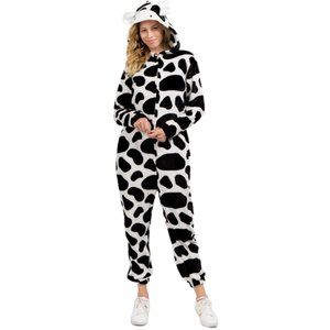 ONE LEFT Women's COW Onesie Pajama Lounge Full Length Jumpsuit Head & Tail M/L